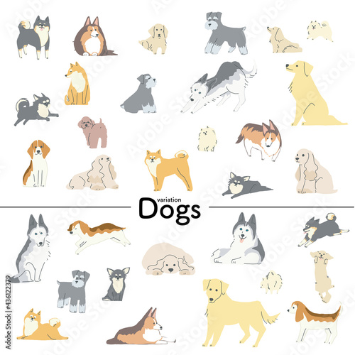 さまざまな表情とポーズの犬たちのイラスト © さんいんち