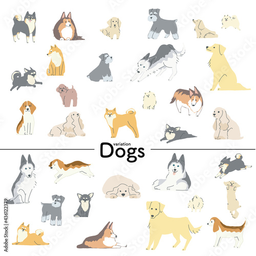 さまざまな表情とポーズの犬たちのイラスト
