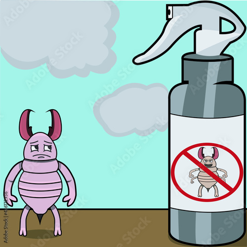 Vector of Mascot Termite and insecticide on Sky Background.