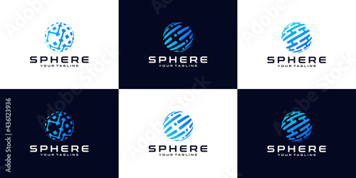 collection of logos, sphere,Logos, Globe, Wave, Circle, Around, Technology, World Symbol Design