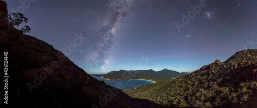 Milky Way rising over a moonlit Wineglass Bay, Tasmania