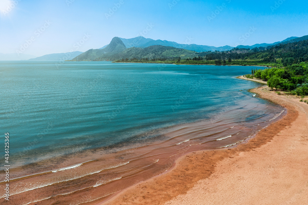 Aerial view of the Pink Beach in Fuxian Lake, Yunnan - China