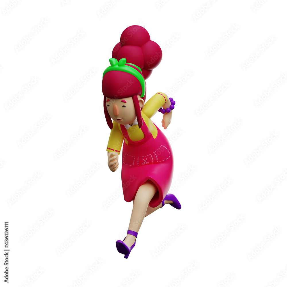 3D Cartoon Mother Character on a running pose 3D Cartoon Mother Character on a running pose