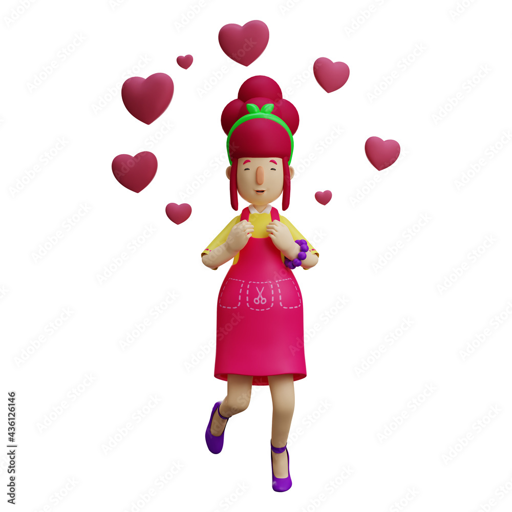 Sweet 3D Mother Cartoon Design with pink hearts background Sweet 3D Mother Cartoon Design with pink hearts background