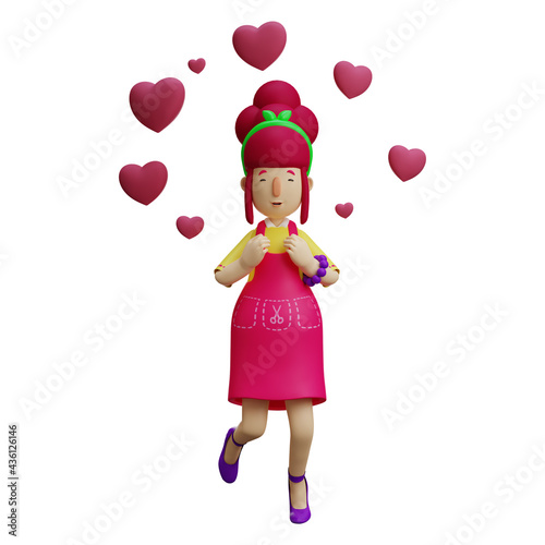Sweet 3D Mother Cartoon Design with pink hearts background © Overlay