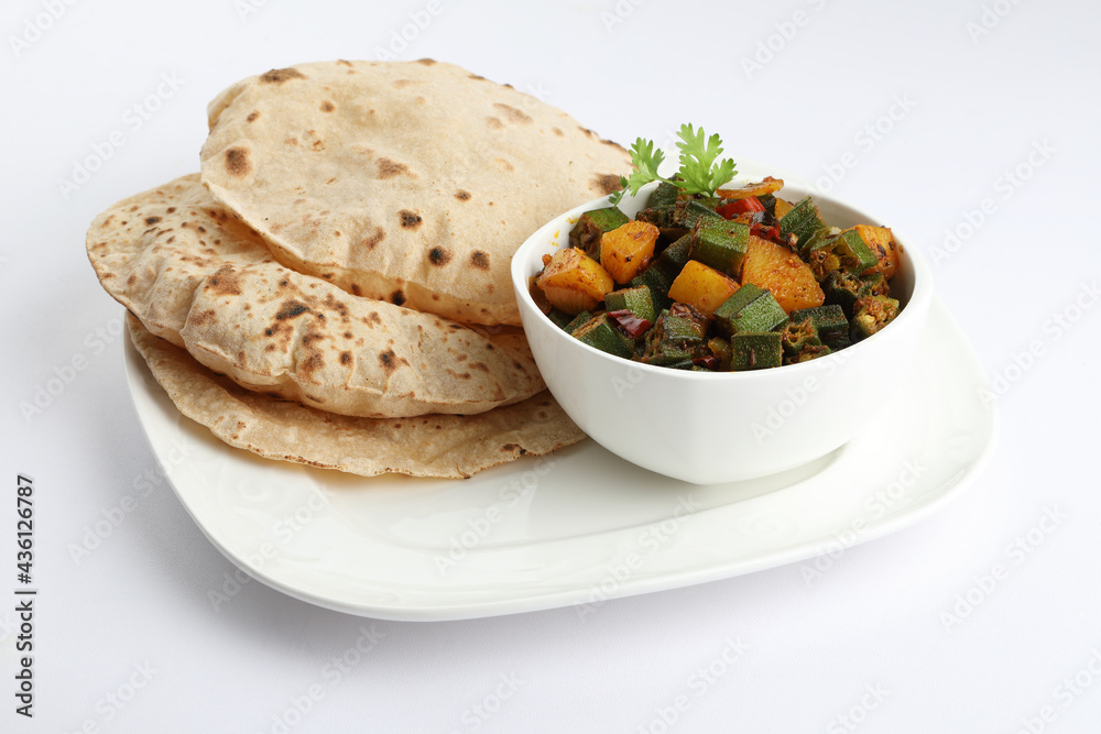 Indian style Masala Sabji OR Sabzi of fried Bhindi OR Aloo bhindi Okra