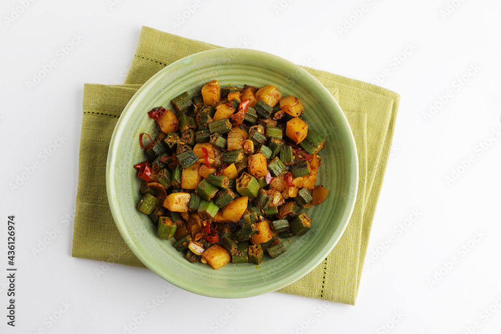 Bhindi masala or ladies finger fry curry with Aloo bhindi or Alu bhindi