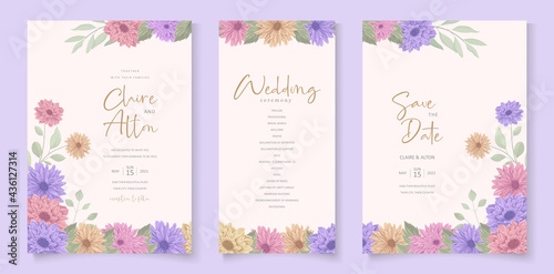 Elegant wedding invitation design with beautiful chrysanthemum flower