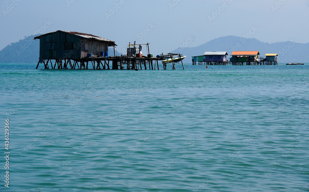 Dwellings built on stilts in South China Sea near Kota Kinabalu, Sabah (Borneo), Malaysia