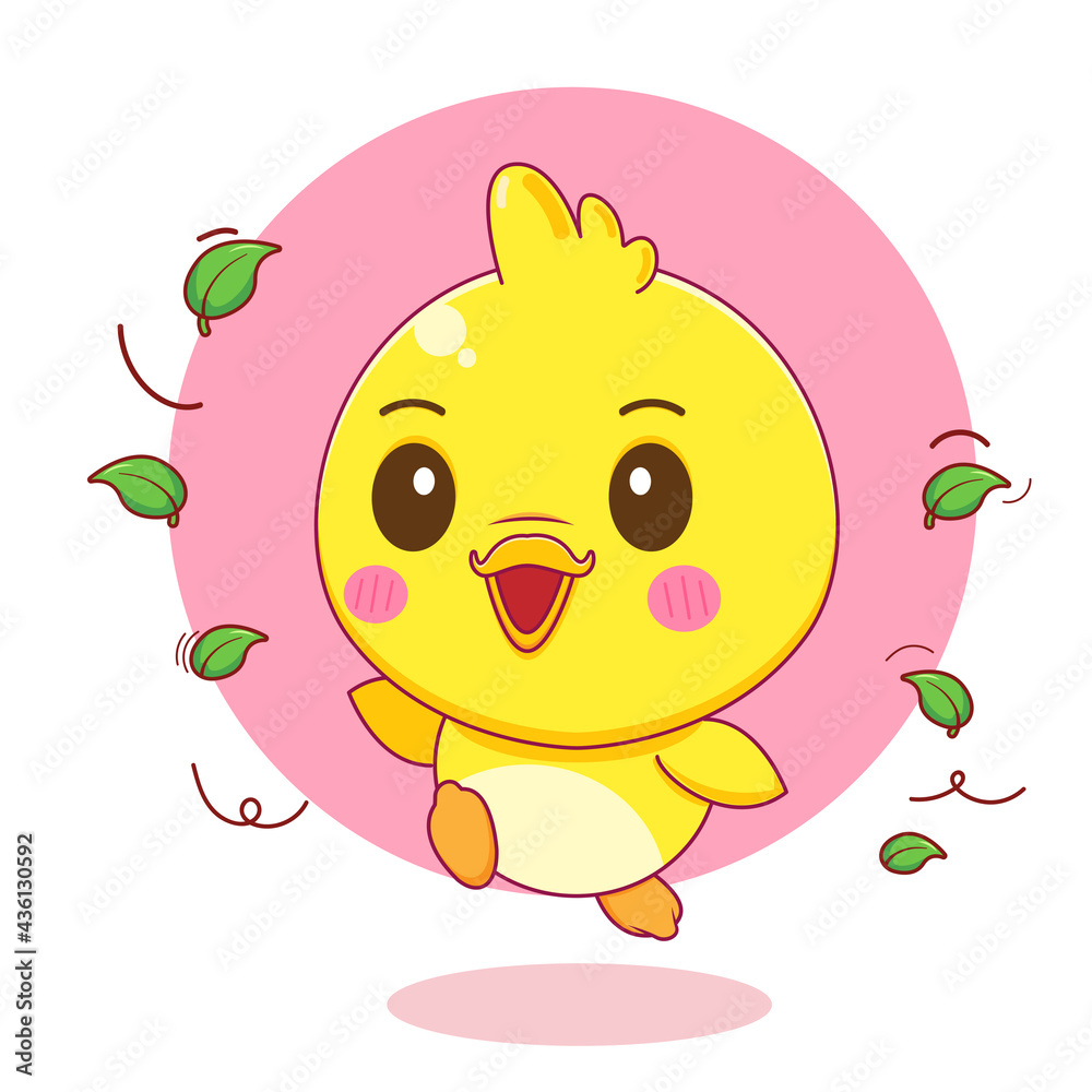 Cartoon illustration of cute happy little duck character