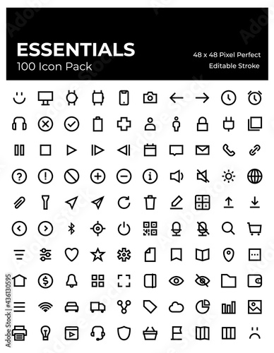 Essential Icon Pack - 100 Pixel Perfect Icons 