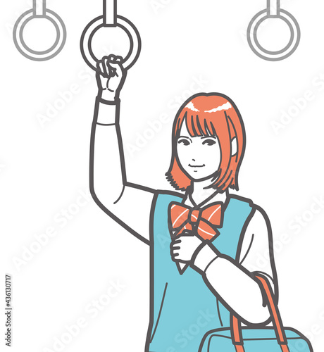 つり革につかまる女子高生②　上半身