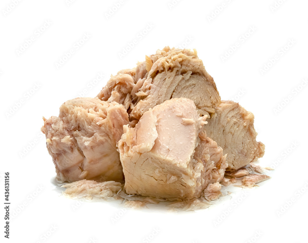 Canned tuna chunk in vegetable oil isolated on white background Canned tuna chunk in vegetable oil isolated on white background
