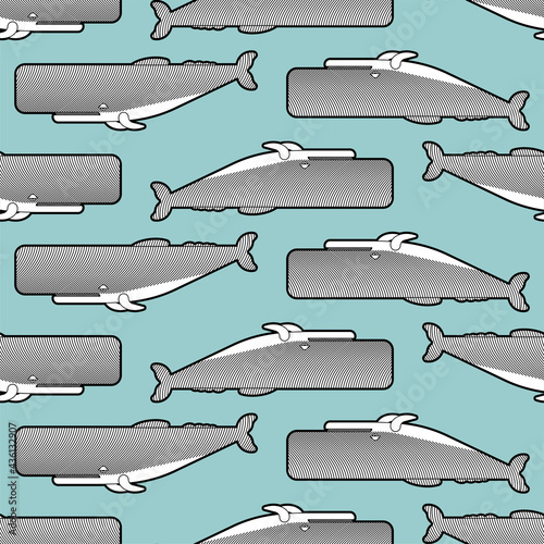 Sperm whale Engraving pattern seamless. Cachalot etching background