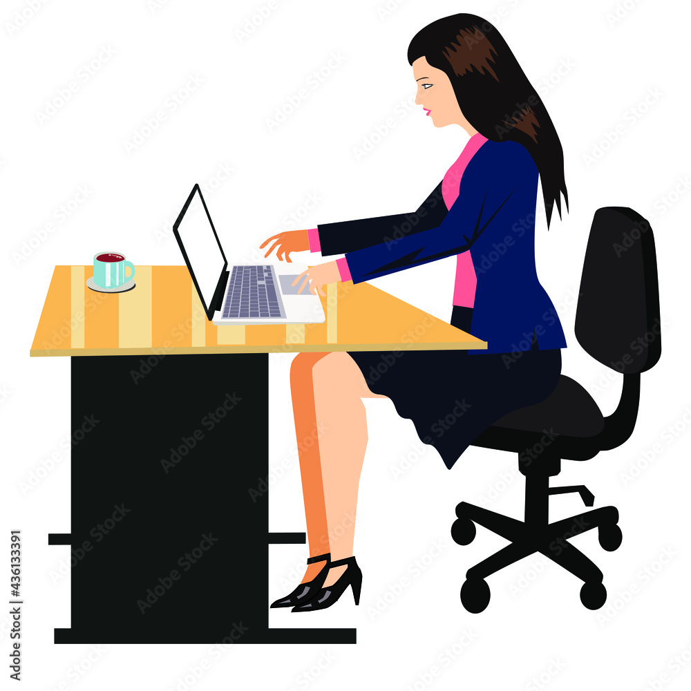 Executive business woman typing, worker, secretary - Vector