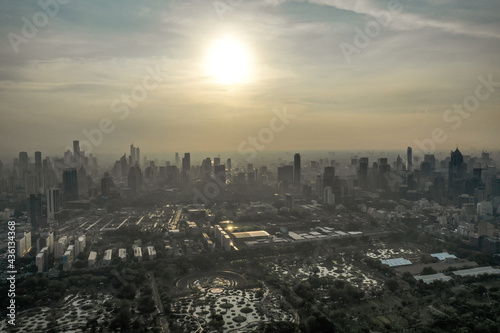 Aerial view of Bangkok Asoke, Khlong Toey during covid lockdown, Thailand