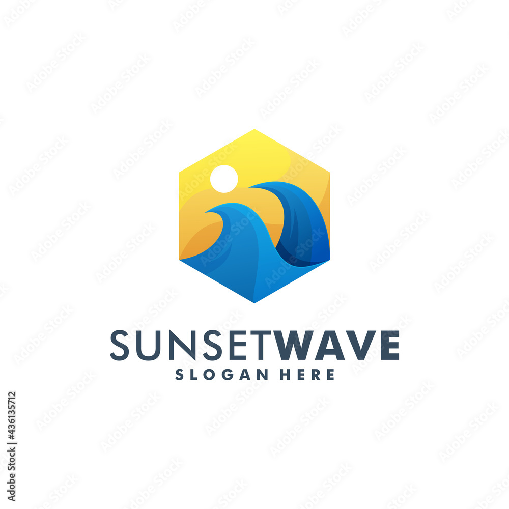 Sunset wave logo design template vector Sunset wave logo design template vector