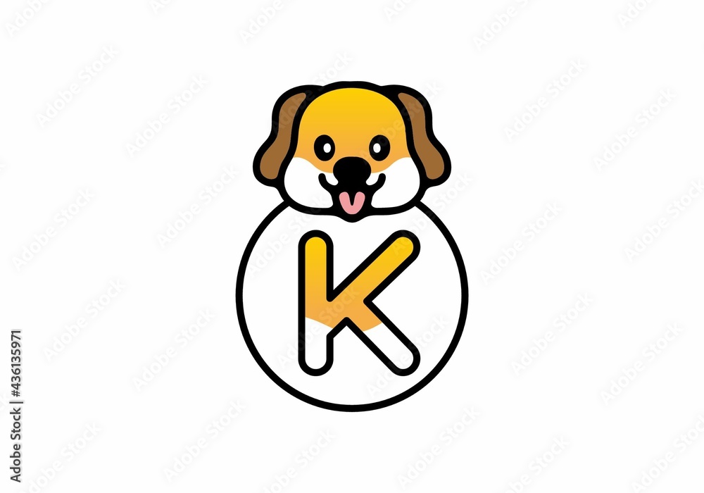 Cute dog head with K initial letter Cute dog head with K initial letter
