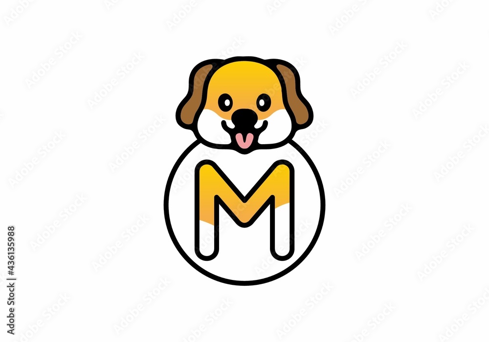 Cute dog head with M initial letter