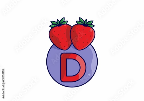 Red strawberry with D initial letter