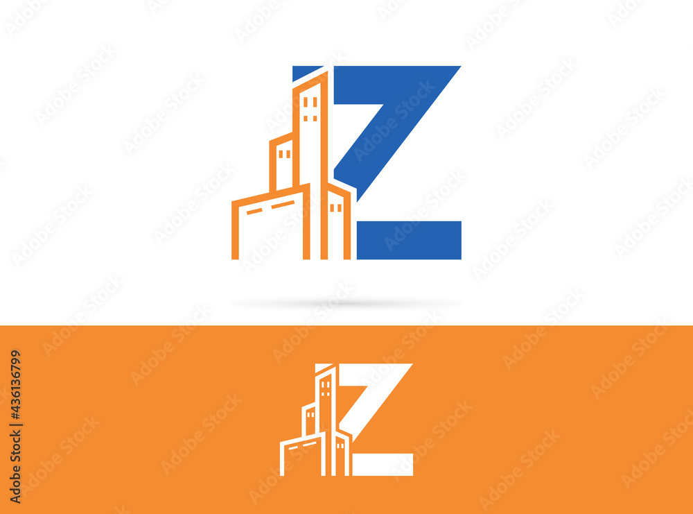 Letter Z city logo design. Vector combination of  building and letter