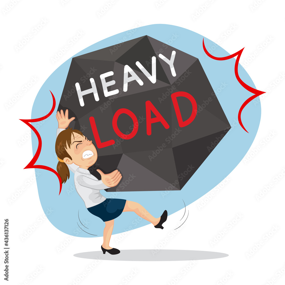 Woman carrying a heavy load of big rock, illustration vector cartoon Stock  Vector | Adobe Stock
