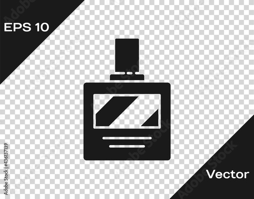 Black Aftershave icon isolated on transparent background. Cologne spray icon. Male perfume bottle. Vector Illustration