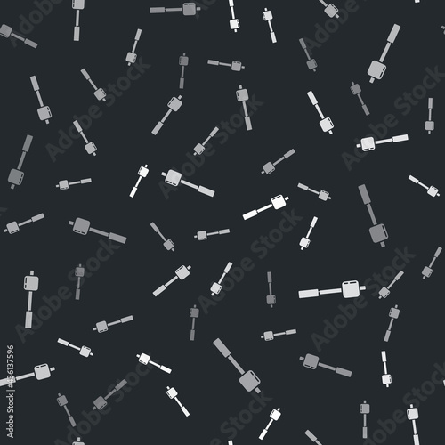 Grey Marshmallow on stick icon isolated seamless pattern on black background. Vector Illustration