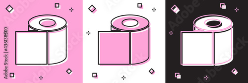 Set Toilet paper roll icon isolated on pink and white, black background. Vector Illustration