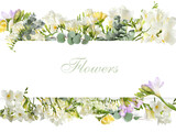 Mockup of greeting card with beautiful freesia flowers
