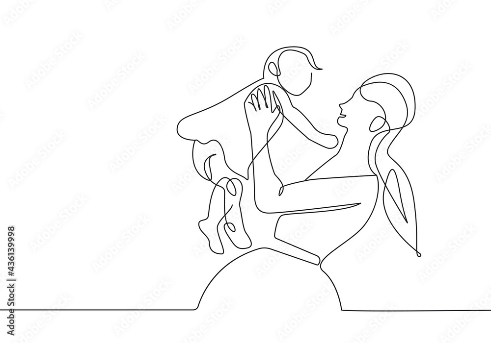 Happy Family Continuous Line Art Drawing. Happy Family Abstract Line Drawing Minimalist Illustration. Vector EPS 10.	