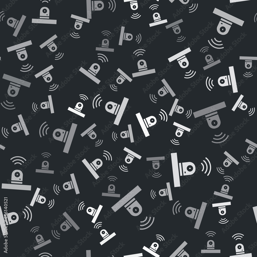Grey Smart security camera icon isolated seamless pattern on black background. Internet of things concept with wireless connection. Vector Grey Smart security camera icon isolated seamless pattern on black background. Internet of things concept with wireless connection. Vector