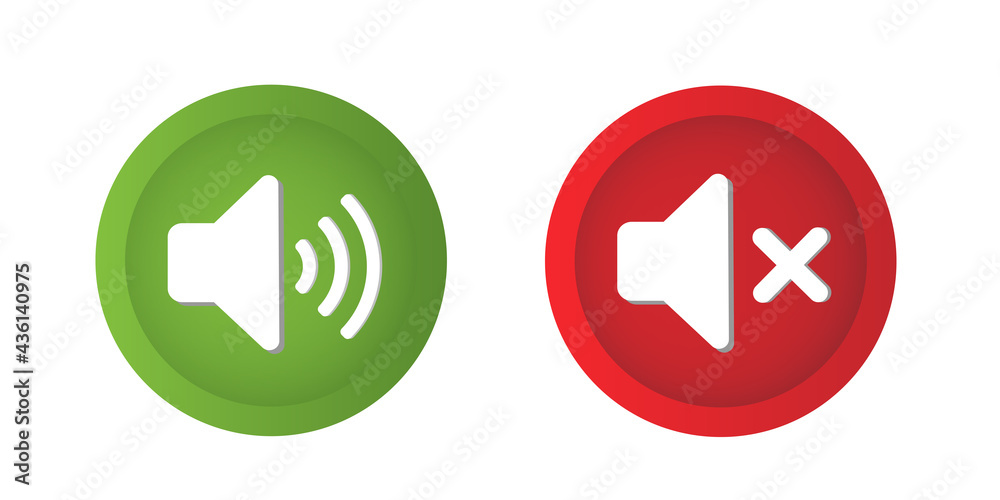 Speaker green and red Symbol icon set. Sound Vector Icon Speaker Volume, Audio Volume Button. Speaker green and red Symbol icon set. Sound Vector Icon Speaker Volume, Audio Volume Button.