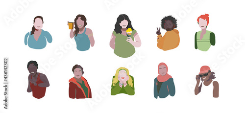 Set of abstract vector portraits of women of different nationalities