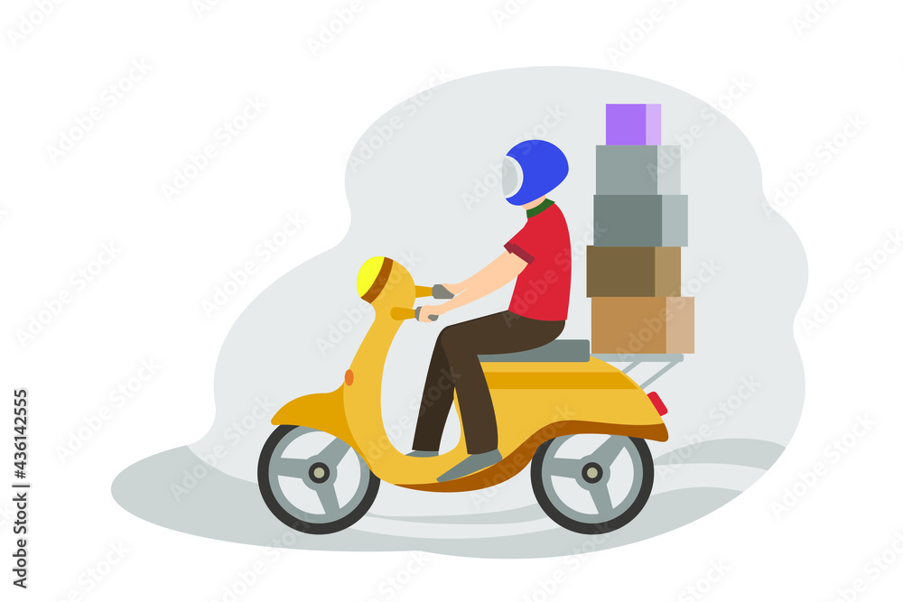 Home delivery service. A person receives a parcel in cardboard boxes from a delivery service courier. Vector. Home delivery service. A person receives a parcel in cardboard boxes from a delivery service courier. Vector.