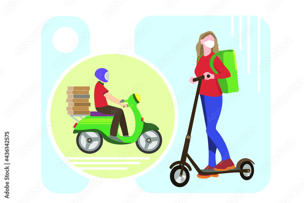 Home delivery service. A person receives a parcel in cardboard boxes from a delivery service courier. Vector.