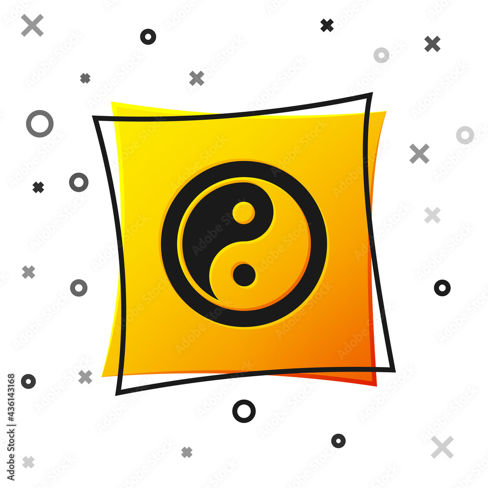 Fototapeta premium Black Yin Yang symbol of harmony and balance icon isolated on white background. Yellow square button. Vector