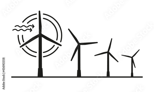 Wind power plant. Wind generators silhouettes.