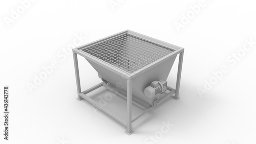 3D rendering of a hopper feeder manufacturing installation machine, isolated on white background