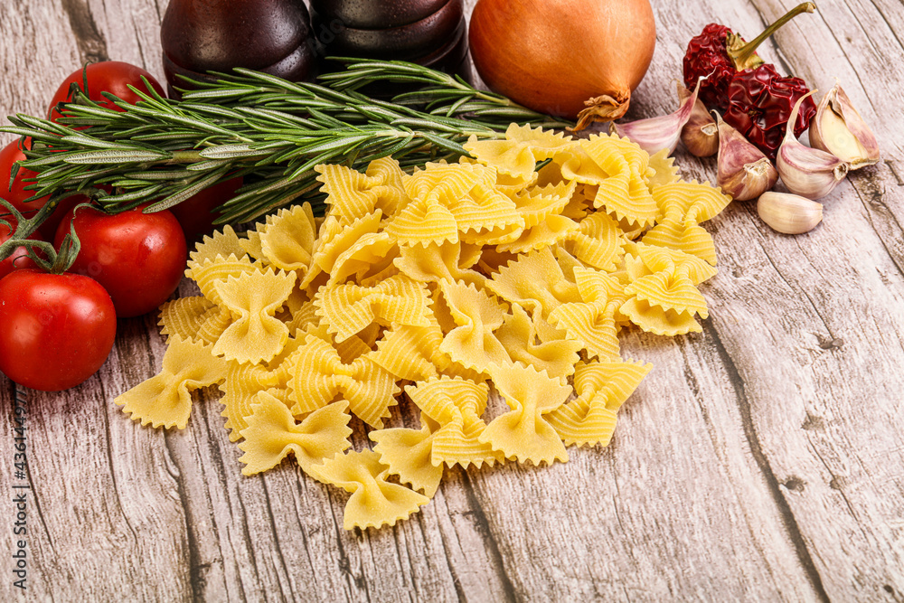 Raw Italian farfalle pasta for cooking Raw Italian farfalle pasta for cooking