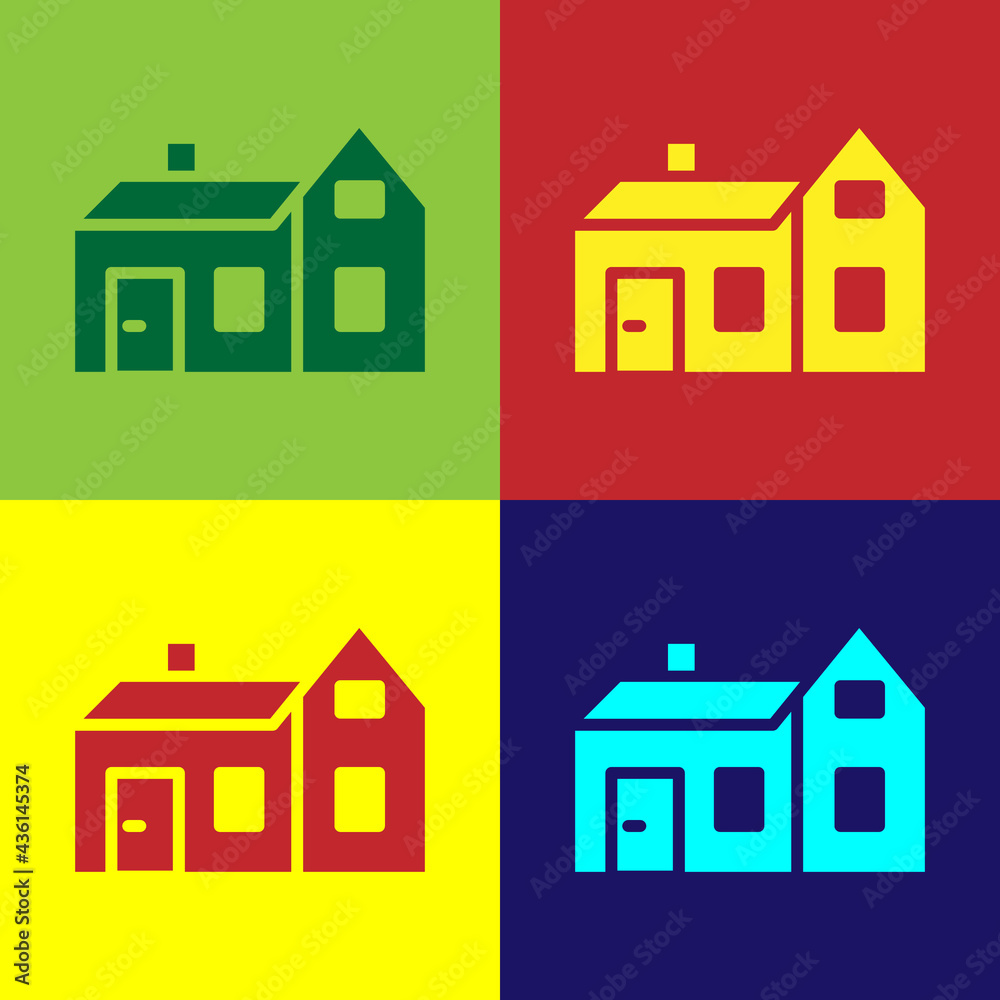 Pop art House icon isolated on color background. Home symbol. Vector