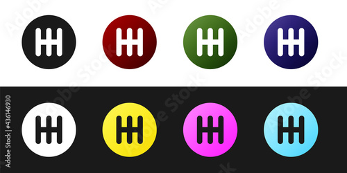 Set Gear shifter icon isolated on black and white background. Transmission icon. Vector