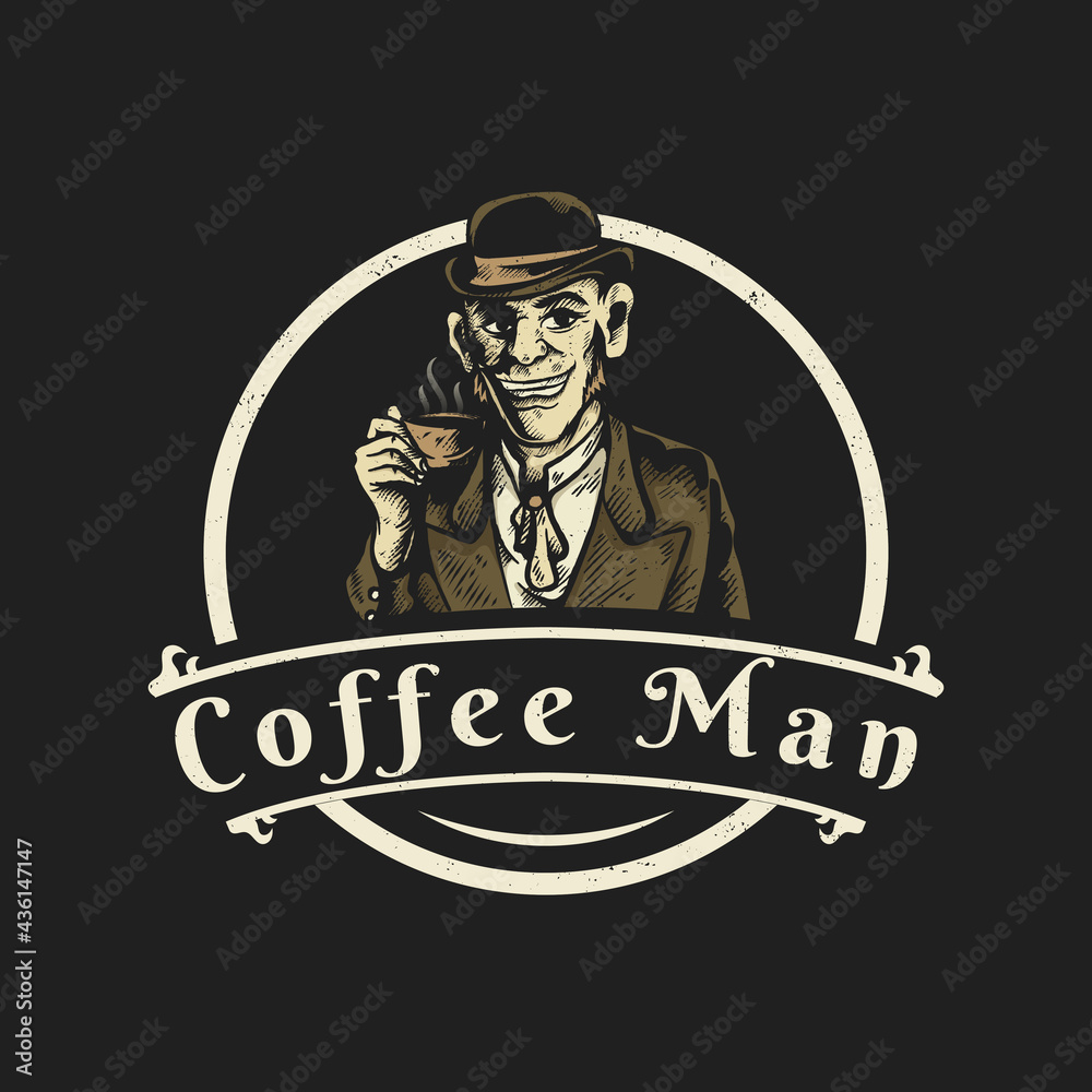 Obraz premium coffee man vintage logo design.