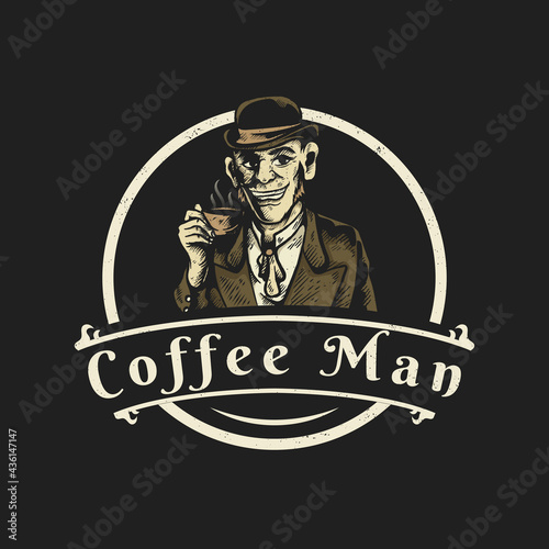 coffee man vintage logo design.