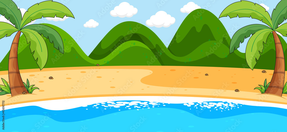 Empty beach landscape scene with mountains