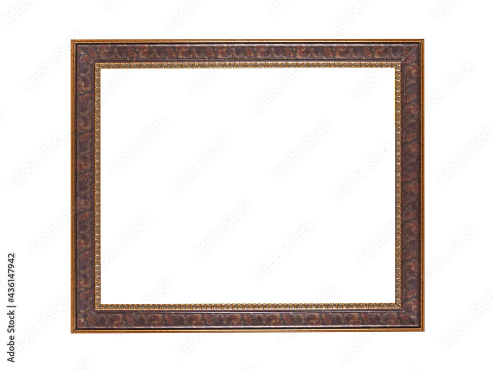 Wooden brown golden frame for paintings. Isolated on white Wooden brown golden frame for paintings. Isolated on white
