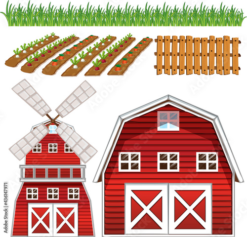Farm element set isolated on white background