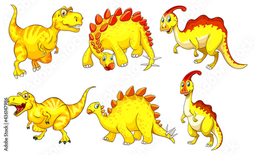 Set of yellow dinosaur cartoon character photo