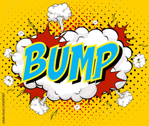 Word Bump on comic cloud explosion background
