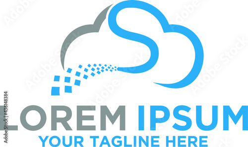Cloud pixels with letter S logo
